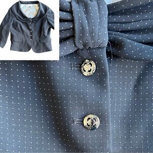 Tahari Arthur S Levine Blazer Pin Dot Black 3/4 Sleeve Gold Buttons Size 16P